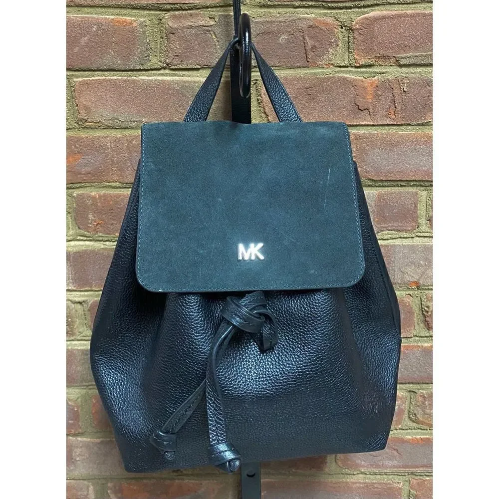 Michael Kors Black Pebbled Leather & Suede Backpack
